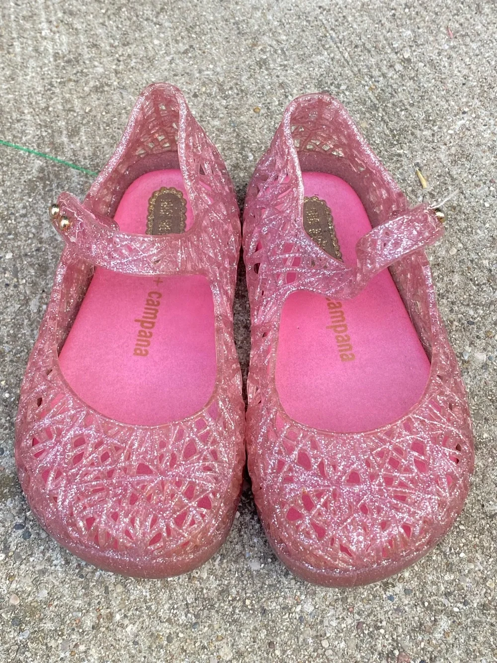 Mini Melissa pink Campana Bell zigzag glitter jelly Mary Jane flats size 7